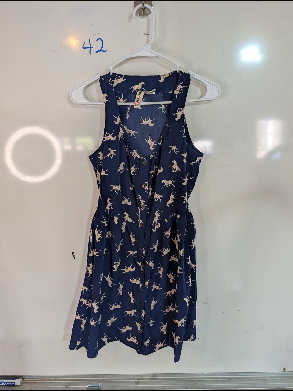 Mimi Chica Navy Sleeveless Button-Front Horse Print Dress